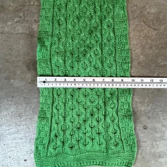Aran Crafts Ireland Green 100% Merino Wool Cable Knit Scarf Honeycomb Stitch - Picture 5 of 5